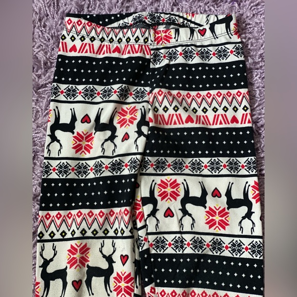 Festive Winter Deer Patterned Fleece Lined Leggings girls 8-10 - Picture 3 of 12